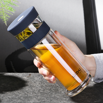 400ml Portable Double Wall Borosilica Glass Tea Infuser Bottle Of Water With Lid Filter Automobile Car Cup