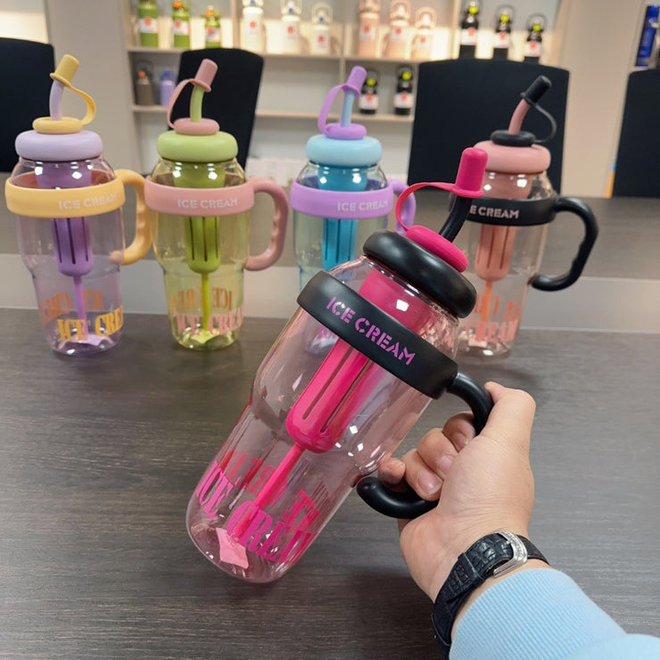 Plastic Lucky Water Bottle With Straw Kitchen Gadgets