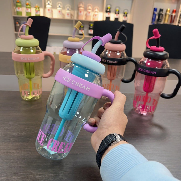 Plastic Lucky Water Bottle With Straw Kitchen Gadgets