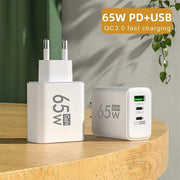 GaN Fast Charging 65W USB Type C Charger EU KR PD 3.0 Quick Charge