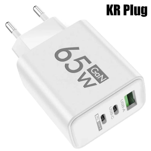 GaN Fast Charging 65W USB Type C Charger EU KR PD 3.0 Quick Charge