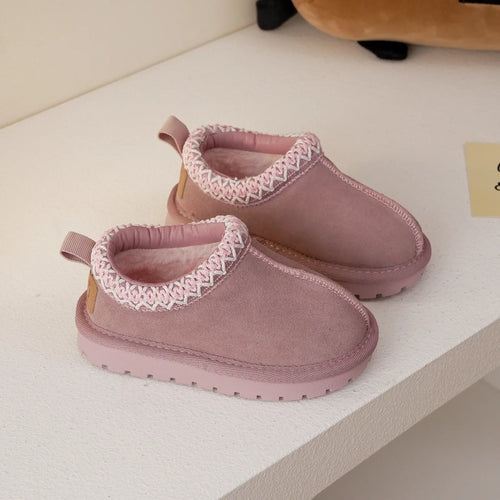 Winter Children Low-top Snow Boots Baby Genuine Leather Boots Girls