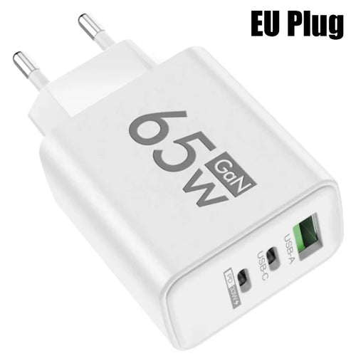 GaN Fast Charging 65W USB Type C Charger EU KR PD 3.0 Quick Charge